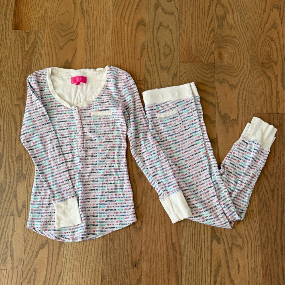 Victoria's Secret Pajama Set - Pink, Blue, White Stripes